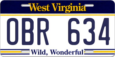 WV license plate OBR634