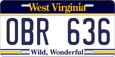 WV license plate OBR636