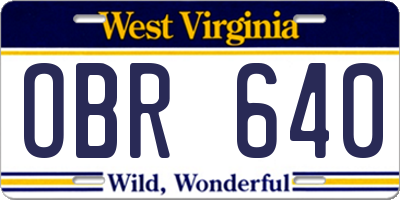 WV license plate OBR640