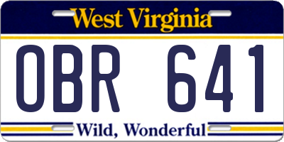 WV license plate OBR641