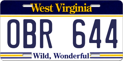 WV license plate OBR644