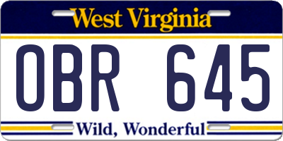 WV license plate OBR645