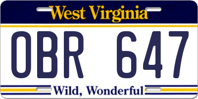 WV license plate OBR647