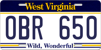 WV license plate OBR650