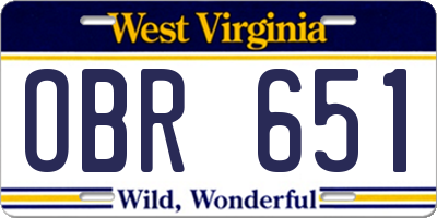 WV license plate OBR651