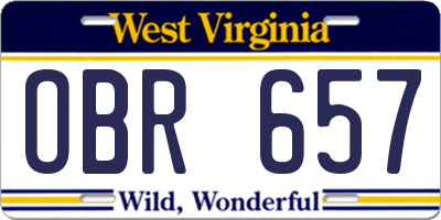 WV license plate OBR657