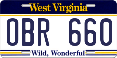 WV license plate OBR660