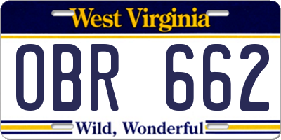 WV license plate OBR662