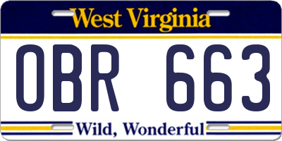 WV license plate OBR663