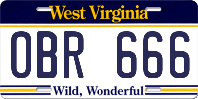 WV license plate OBR666