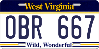 WV license plate OBR667
