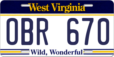 WV license plate OBR670