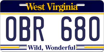 WV license plate OBR680