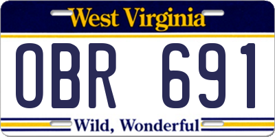 WV license plate OBR691