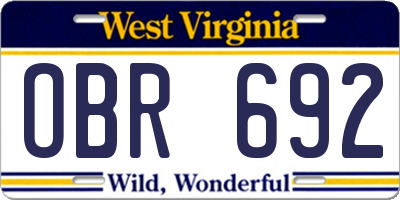 WV license plate OBR692