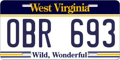 WV license plate OBR693