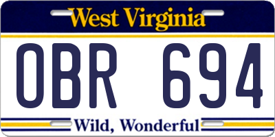 WV license plate OBR694