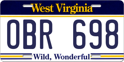 WV license plate OBR698