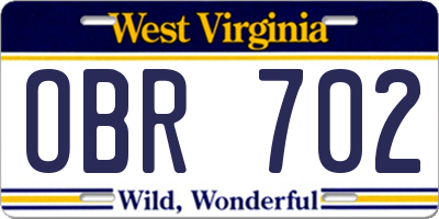 WV license plate OBR702