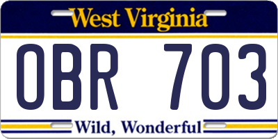 WV license plate OBR703