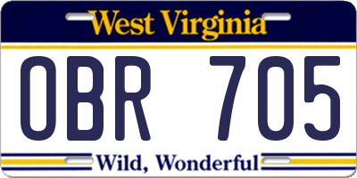 WV license plate OBR705
