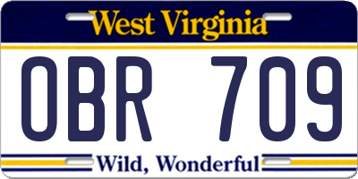 WV license plate OBR709