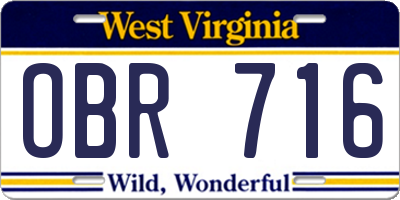 WV license plate OBR716
