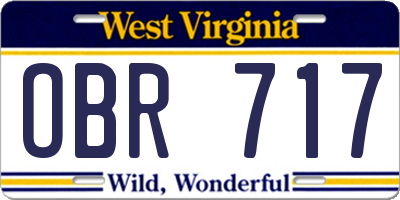 WV license plate OBR717