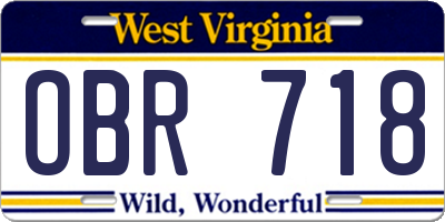 WV license plate OBR718