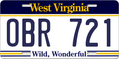 WV license plate OBR721