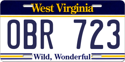 WV license plate OBR723
