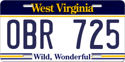 WV license plate OBR725