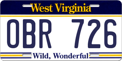 WV license plate OBR726