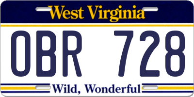 WV license plate OBR728