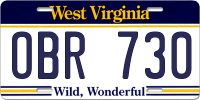 WV license plate OBR730