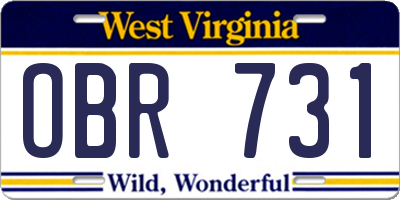 WV license plate OBR731