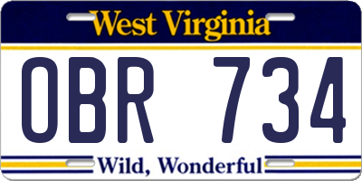 WV license plate OBR734