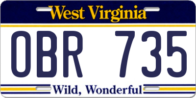 WV license plate OBR735