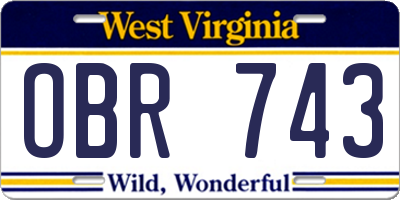 WV license plate OBR743