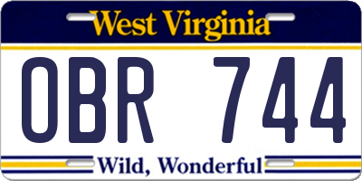 WV license plate OBR744