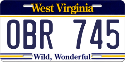 WV license plate OBR745