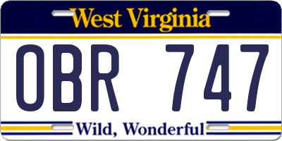 WV license plate OBR747