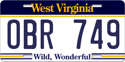 WV license plate OBR749