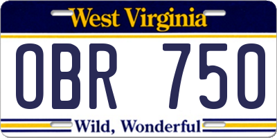 WV license plate OBR750