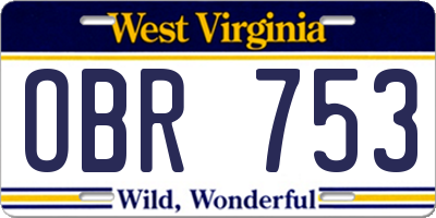 WV license plate OBR753