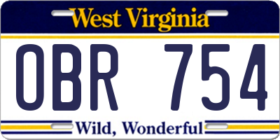 WV license plate OBR754