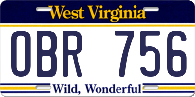 WV license plate OBR756