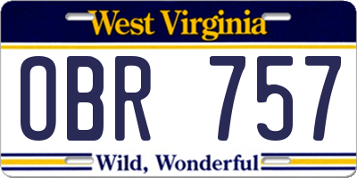 WV license plate OBR757