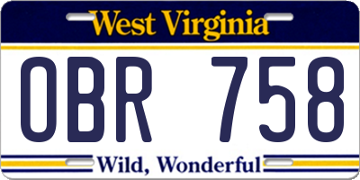 WV license plate OBR758