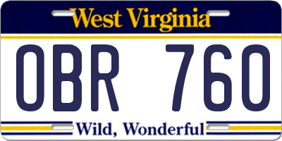 WV license plate OBR760